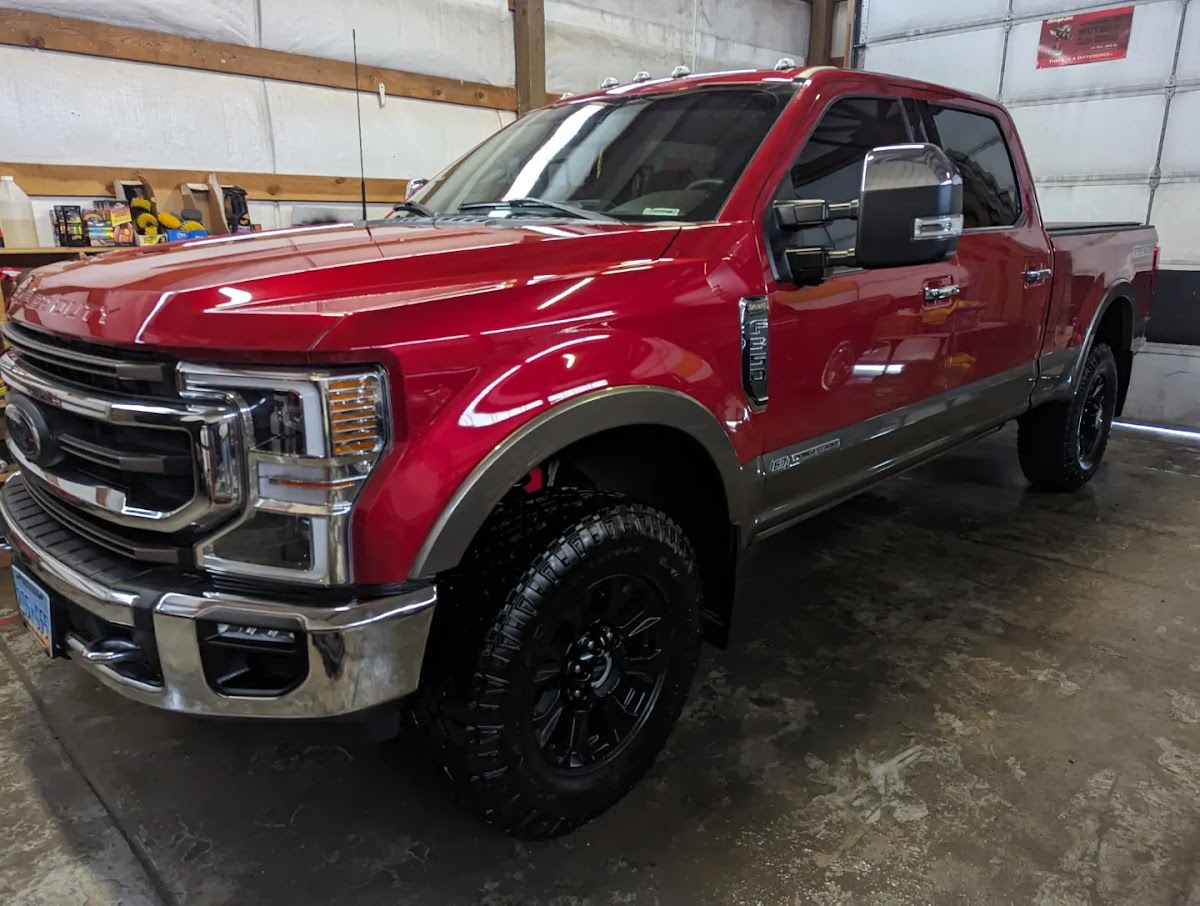 Deep gloss red Ford F-350 Super Duty detailed by Good Vibes